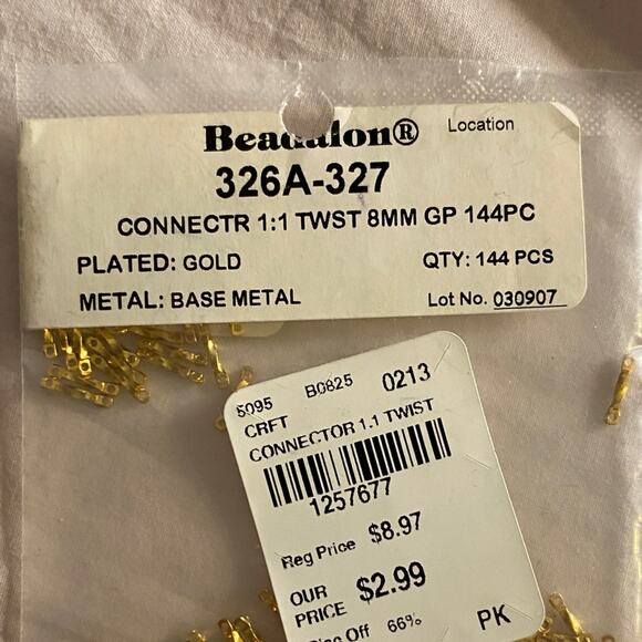 Gold 8mm Twisted Connectors Jewelry Findings Beadalon 144pc - Picture 3 of 5